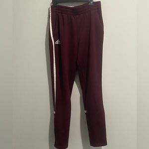 Mens Adidas Maroon and White Striped Sweatpants